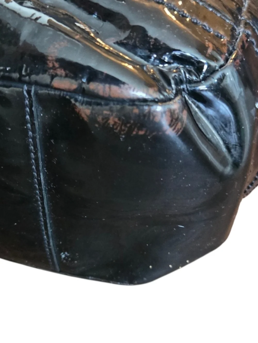 Coach Black Patent Leather Tote Bag Shoulder Bag Silver Hardware Zip Top - Picture 6 of 11